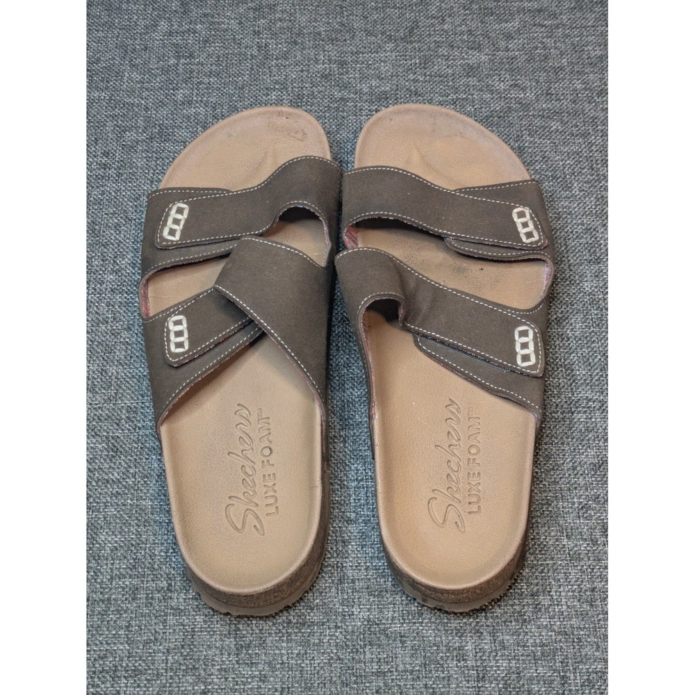 Skechers Luxe Foam Sandals Womens Sz 10 Chocolate Brown Double Strap Slide On
